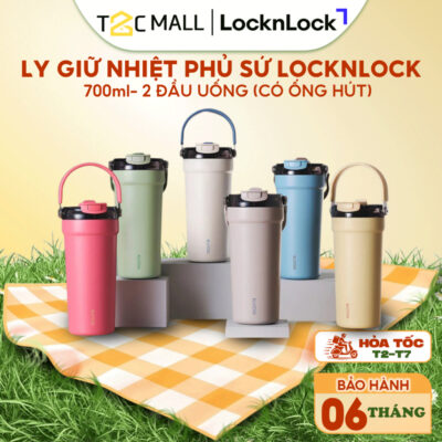 Bình giữ nhiệt phủ sứ LocknLock  700ml Blissoul cafe ceramic tumbler LHC4440 có quai xách -T2CMALL