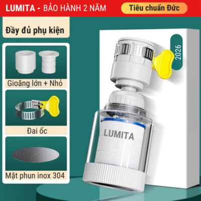 Đầu vòi rửa bát rửa chén tăng áp LUMITA RB 6, Xoay 360 độ, lọc nước, khử clo dư