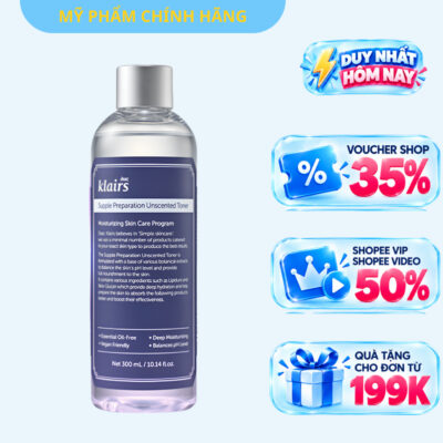 Nước Hoa Hồng Dear Klairs Supple Preparation Unscented Toner Cấp Ẩm Làm Dịu Da 300ml