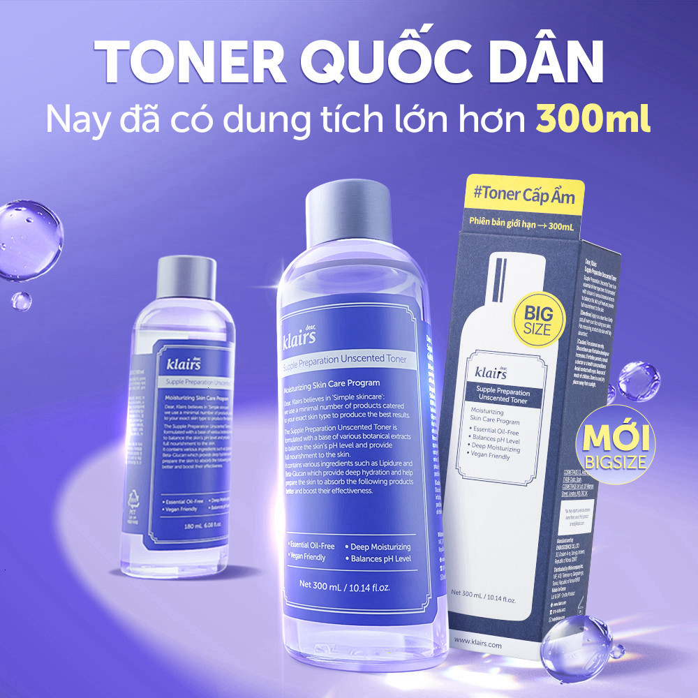 Nước Hoa Hồng Dear Klairs Supple Preparation Unscented Toner Cấp Ẩm Làm Dịu Da 300ml Nước Hoa Hồng Dear Klairs Supple Preparation Unscented Toner Cấp Ẩm Làm Dịu Da 300ml