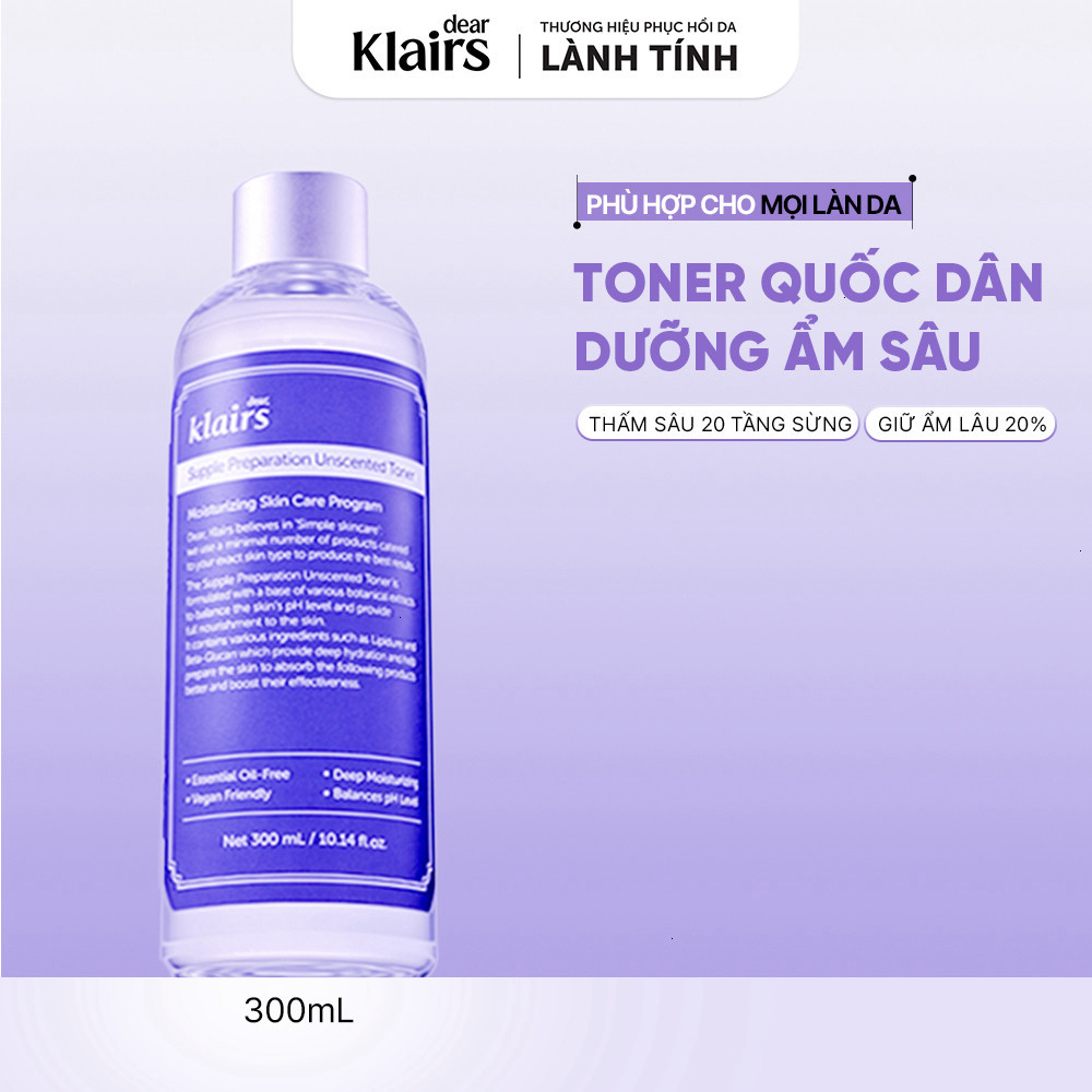 Nước Hoa Hồng Dear Klairs Supple Preparation Unscented Toner Cấp Ẩm Làm Dịu Da 300ml Nước Hoa Hồng Dear Klairs Supple Preparation Unscented Toner Cấp Ẩm Làm Dịu Da 300ml