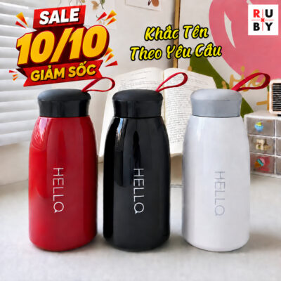 Bình giữ nhiệt Hello, giữ nóng lạnh 12 tiếng, khắc tên theo yêu cầu, inox 304, không mùi, có 3 màu