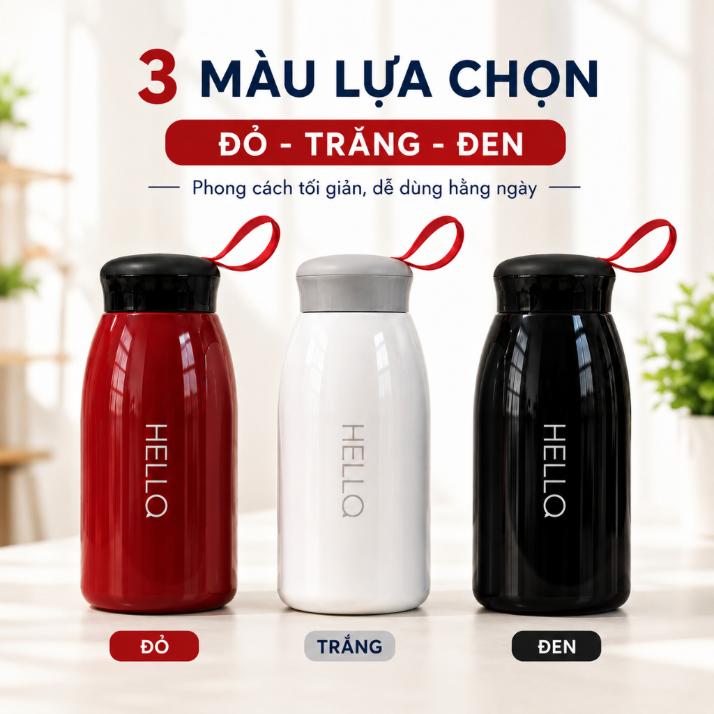 Bình giữ nhiệt Hello, giữ nóng lạnh 12 tiếng, khắc tên theo yêu cầu, inox 304, không mùi, có 3 màu Bình giữ nhiệt Hello, giữ nóng lạnh 12 tiếng, khắc tên theo yêu cầu, inox 304, không mùi, có 3 màu