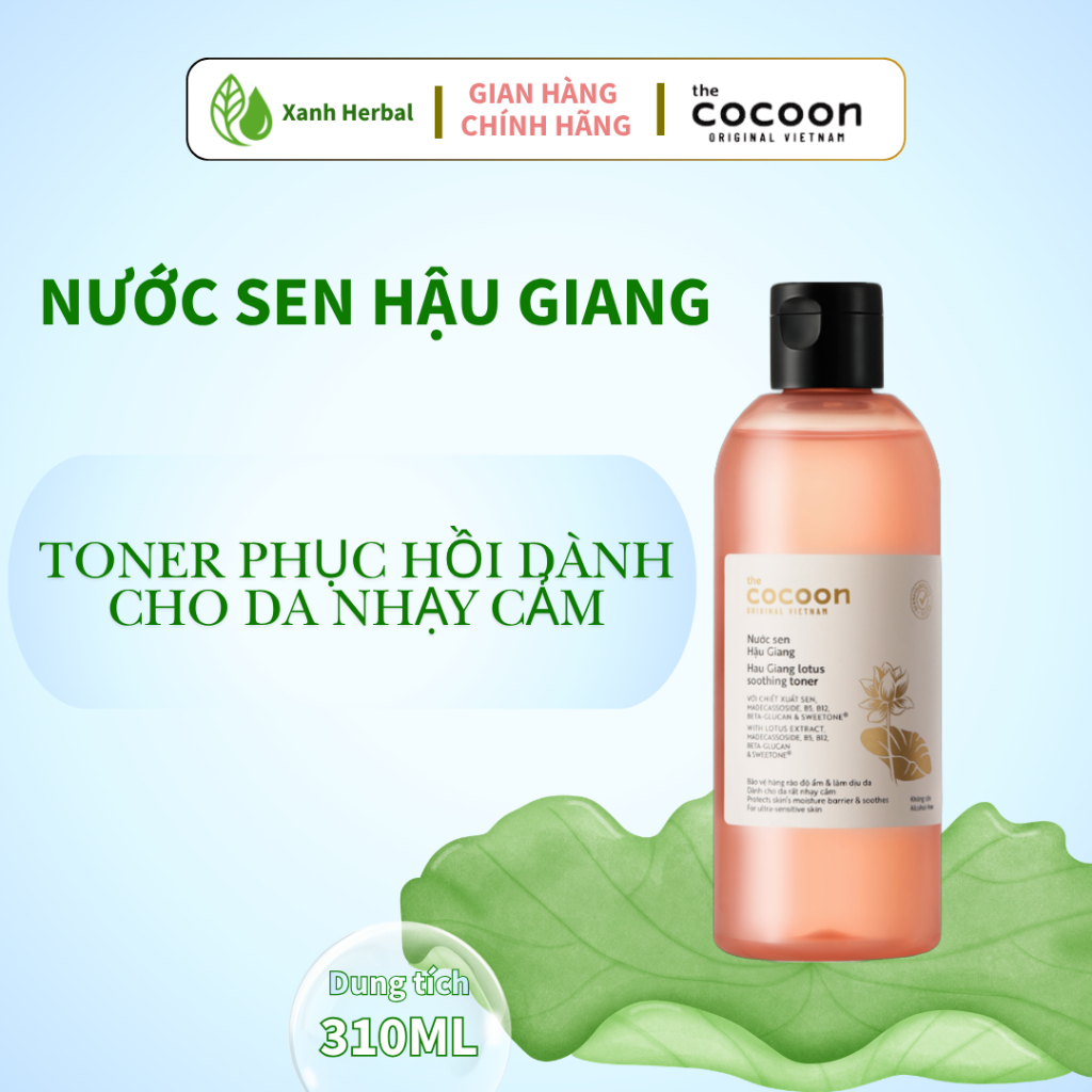Toner Sen Hậu Giang Cocoon 310ml - Cấp Ẩm, Làm Dịu Da, Giúp Da Mềm Sáng Mịn - Xanh Herbal Toner Sen Hậu Giang Cocoon 310ml - Cấp Ẩm, Làm Dịu Da, Giúp Da Mềm Sáng Mịn - Xanh Herbal