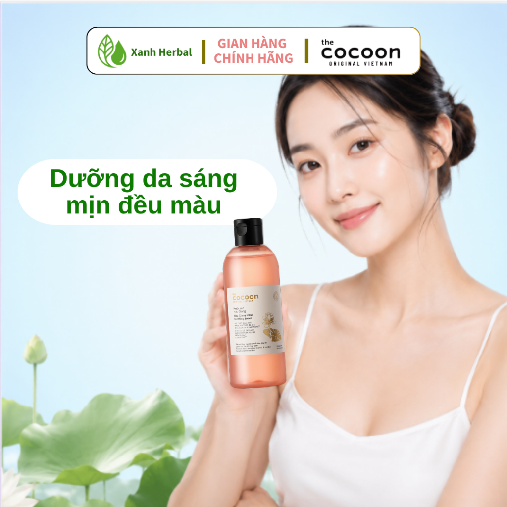 Toner Sen Hậu Giang Cocoon 310ml - Cấp Ẩm, Làm Dịu Da, Giúp Da Mềm Sáng Mịn - Xanh Herbal Toner Sen Hậu Giang Cocoon 310ml - Cấp Ẩm, Làm Dịu Da, Giúp Da Mềm Sáng Mịn - Xanh Herbal