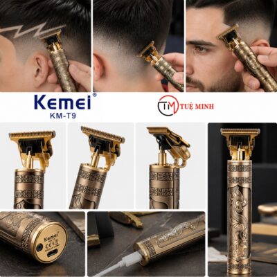Tông đơ cắt tóc KEMEI KM-T9 dập hình rồng đồng sang trọng, thân máy kim loại, lưỡi cắt sắc bén