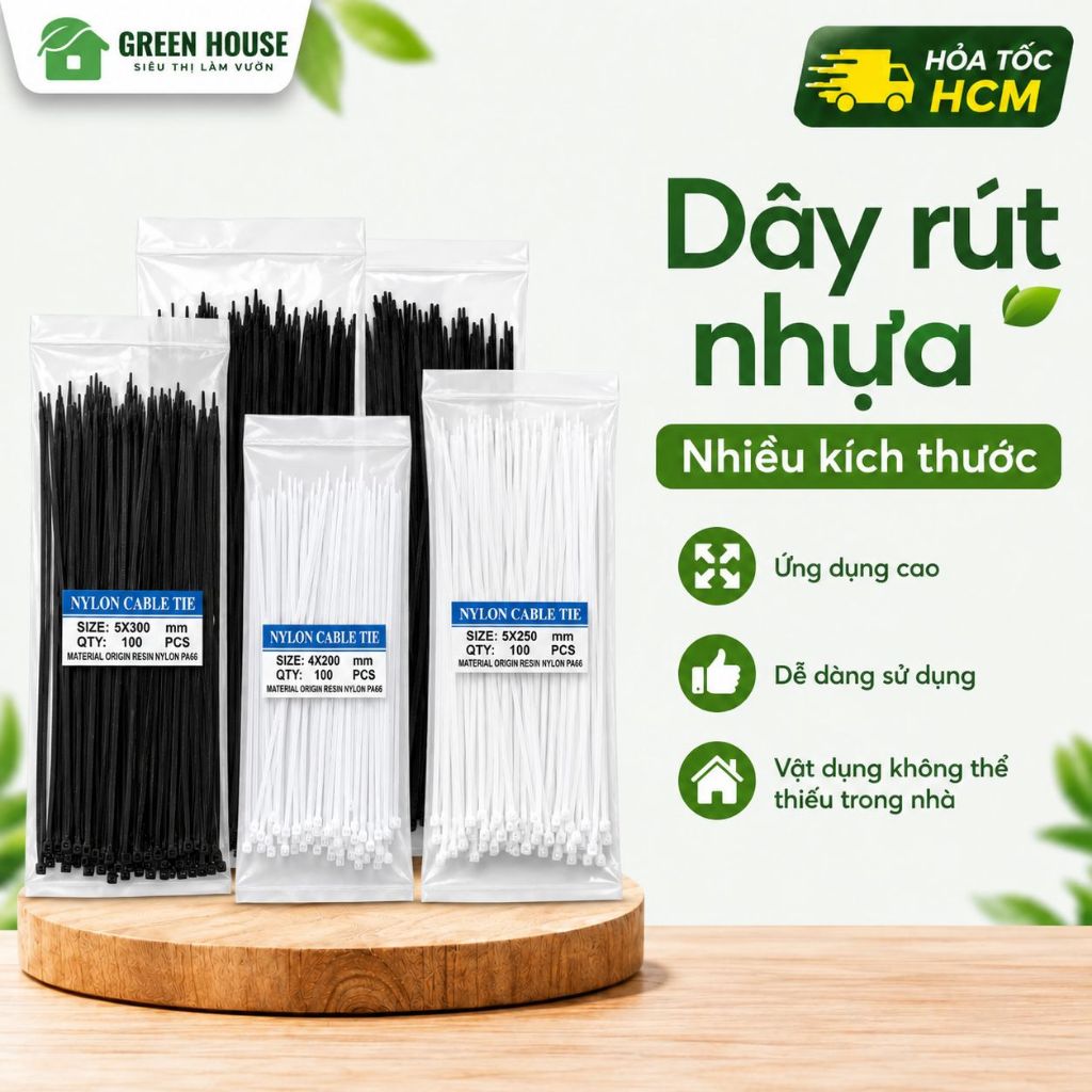 Dây Rút Nhựa Trắng 70-80 Sợi Chịu Lực Cao | Cố định cành, cột giàn, đa công dụng | Green House Dây Rút Nhựa Trắng 70-80 Sợi Chịu Lực Cao | Cố định cành, cột giàn, đa công dụng | Green House