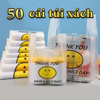 50 cái túi nhựa xách tay dùng đóng gói hàng hóa Dùng lại nhiều lần