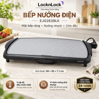 Bếp Nướng Điện LocknLock Electric Grill Pan EJG262BLK 2000W, 220-240V, 50-60Hz, Bảo Hành 2 Năm