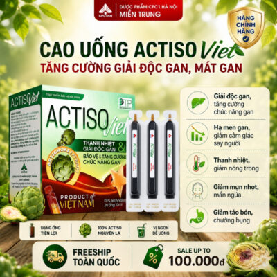 Dung Dịch Uống ACTISO VIET - Thanh Nhiệt Cơ Thể, Mát Gan, Tăng Cường Chức Năng Gan (Hộp 20 Ống)