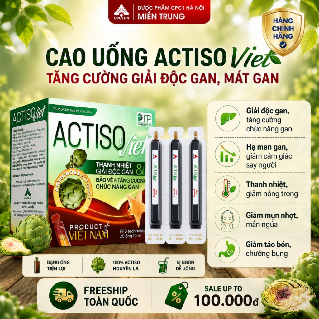 Dung Dịch Uống ACTISO VIET - Thanh Nhiệt Cơ Thể, Mát Gan, Tăng Cường Chức Năng Gan (Hộp 20 Ống) Dung Dịch Uống ACTISO VIET - Thanh Nhiệt Cơ Thể, Mát Gan, Tăng Cường Chức Năng Gan (Hộp 20 Ống)