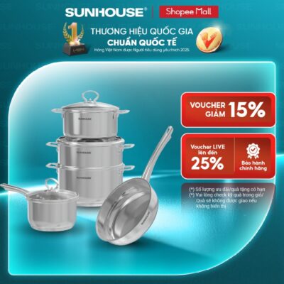 Bộ nồi chảo Inox Impact plus Sunhouse healthy SHG991 - Đáy từ 5 lớp bền bỉ -Dùng mọi loại bếp