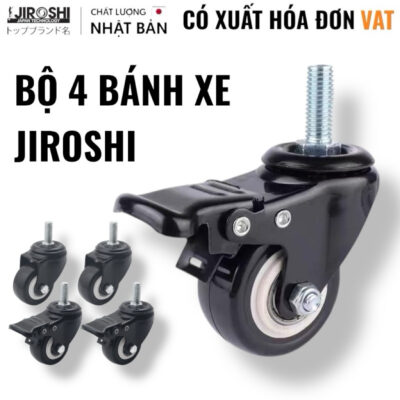 Combo 4 bánh xe cọc vít JIROSHI có ty ren M6, M8, M10, M12 - Công nghệ Nhật Bản
