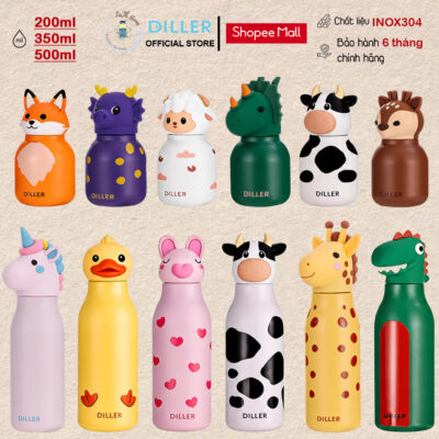 Bình Giữ Nhiệt Trẻ Em Diller D9538 Forest Party, 200/350/500ml, Ống Hút, Inox 304, Nóng Lạnh