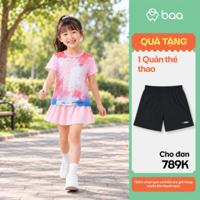 Set Bộ Quần Áo Thể Thao Bé Gái Chạy Bộ Cầu Lông Siêu Nhẹ Co Giãn Thấm Hút Thoáng Khí 18 - 52kg BaaActive QU46N