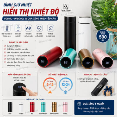 Bình Giữ Nhiệt Hiển Thị Nhiệt Độ 500ml- IN LOGO THEO YÊU CẦU