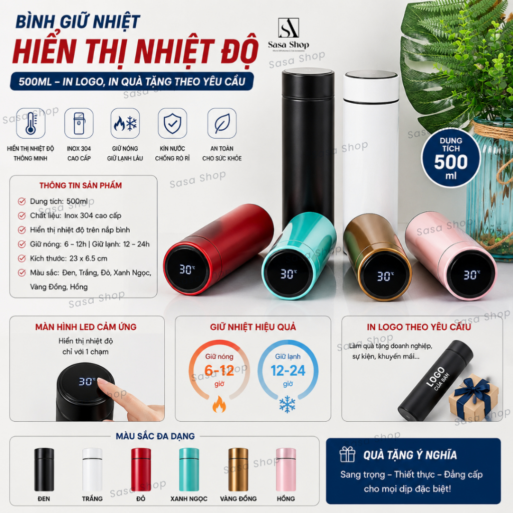 Bình Giữ Nhiệt Hiển Thị Nhiệt Độ 500ml- IN LOGO THEO YÊU CẦU Bình Giữ Nhiệt Hiển Thị Nhiệt Độ 500ml- IN LOGO THEO YÊU CẦU