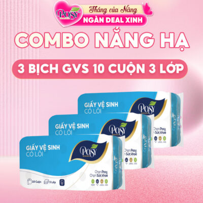 [OUTLET S4] COMBO 3 BỊCH GIẤY VỆ SINH POSY 10 CUỘN 3 LỚP CÓ LÕI/KHÔNG LÕI MỀM MỊN THẤM HÚT DỄ TAN TRONG NƯỚC