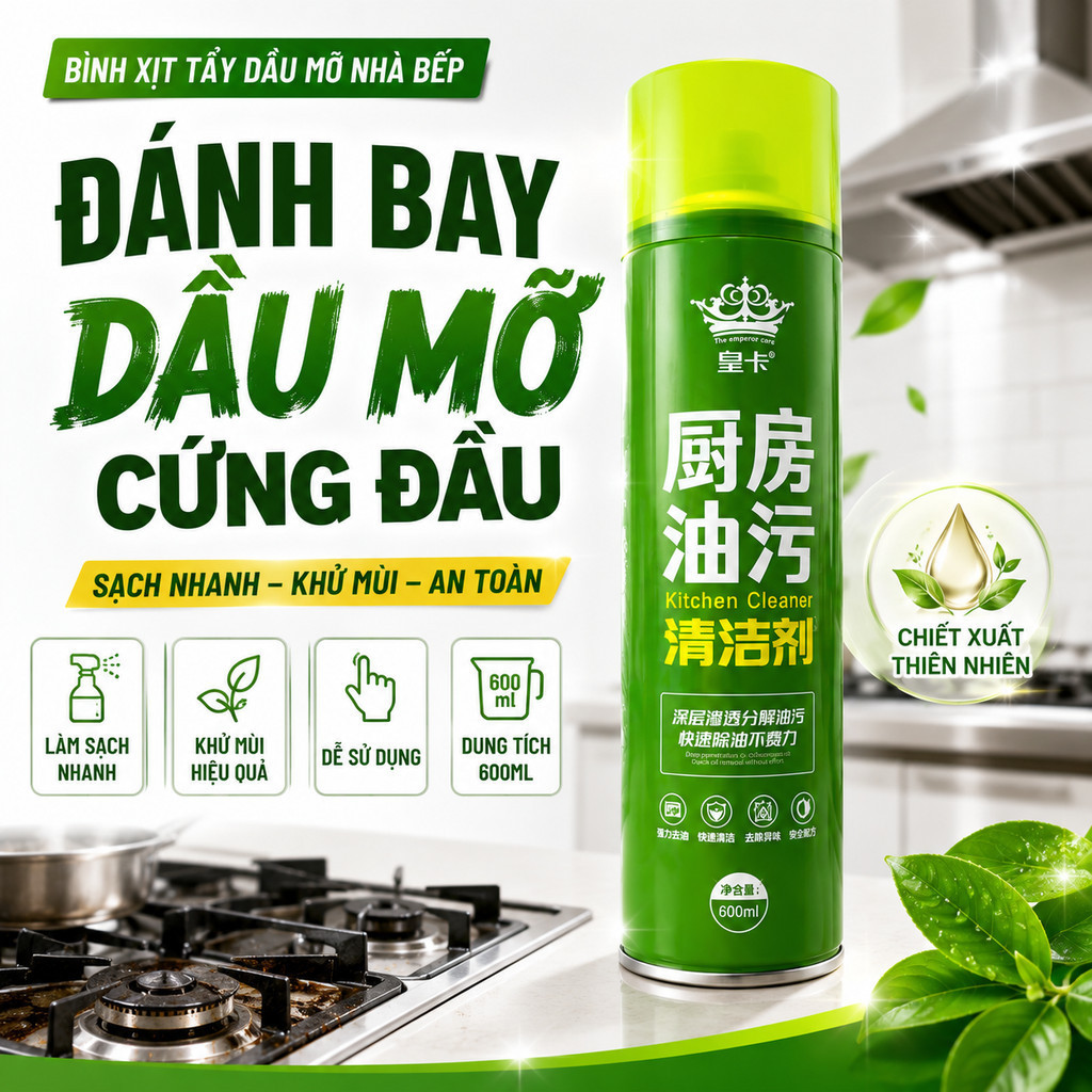 Xịt Tẩy Dầu Mỡ Nhà Bếp 600ml Bọt Đậm Đặc Đánh Bay Dầu Mỡ Cứng Đầu Khử Mùi Hiệu Quả Xịt Tẩy Dầu Mỡ Nhà Bếp 600ml Bọt Đậm Đặc Đánh Bay Dầu Mỡ Cứng Đầu Khử Mùi Hiệu Quả