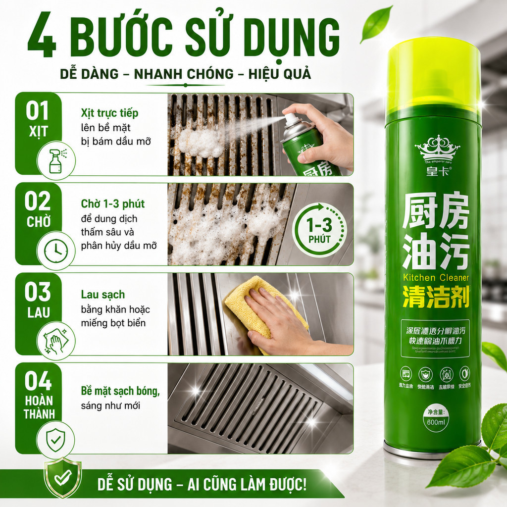Xịt Tẩy Dầu Mỡ Nhà Bếp 600ml Bọt Đậm Đặc Đánh Bay Dầu Mỡ Cứng Đầu Khử Mùi Hiệu Quả Xịt Tẩy Dầu Mỡ Nhà Bếp 600ml Bọt Đậm Đặc Đánh Bay Dầu Mỡ Cứng Đầu Khử Mùi Hiệu Quả
