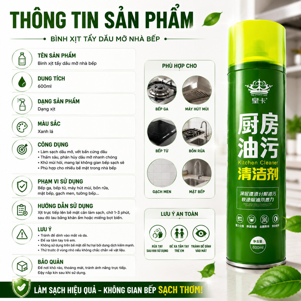 Xịt Tẩy Dầu Mỡ Nhà Bếp 600ml Bọt Đậm Đặc Đánh Bay Dầu Mỡ Cứng Đầu Khử Mùi Hiệu Quả Xịt Tẩy Dầu Mỡ Nhà Bếp 600ml Bọt Đậm Đặc Đánh Bay Dầu Mỡ Cứng Đầu Khử Mùi Hiệu Quả