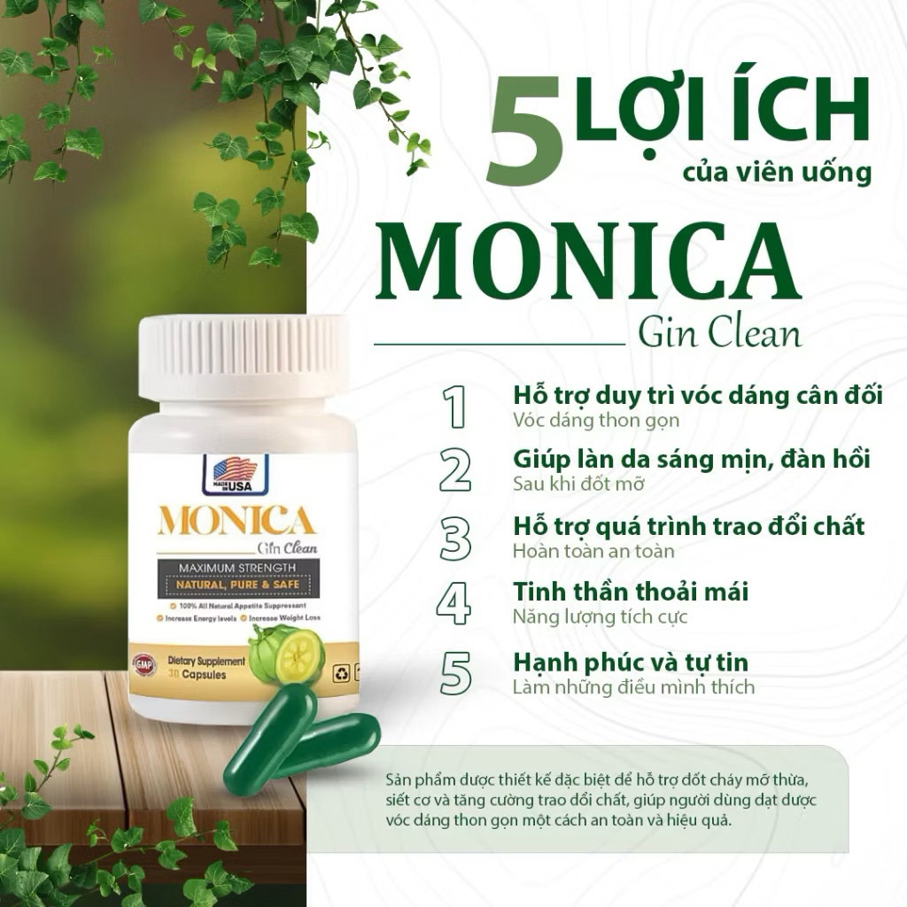 Đốt Mỡ Siết Cơ Gin Clean, Viên Uống Giảm Cân Monica Gin 30 Viên Mỹ Đốt Mỡ Siết Cơ Gin Clean, Viên Uống Giảm Cân Monica Gin 30 Viên Mỹ