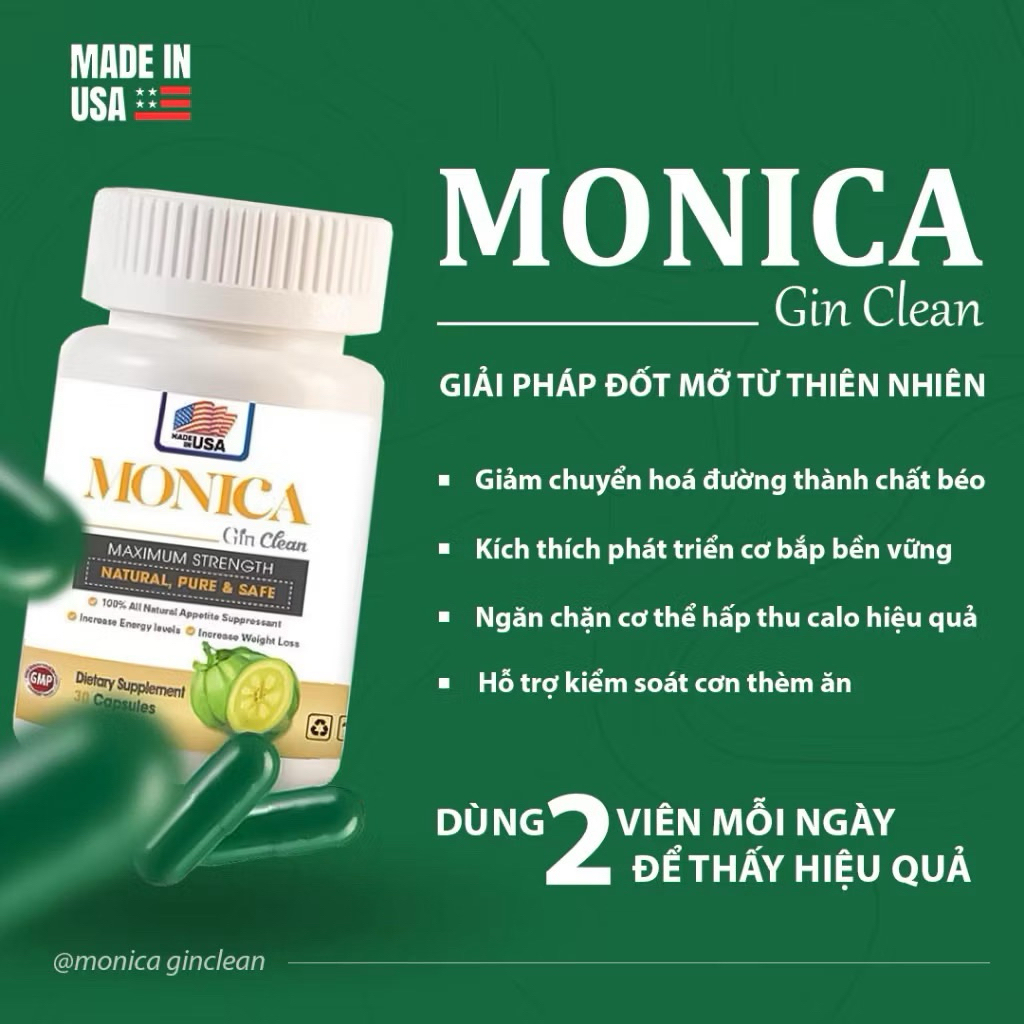 Đốt Mỡ Siết Cơ Gin Clean, Viên Uống Giảm Cân Monica Gin 30 Viên Mỹ Đốt Mỡ Siết Cơ Gin Clean, Viên Uống Giảm Cân Monica Gin 30 Viên Mỹ