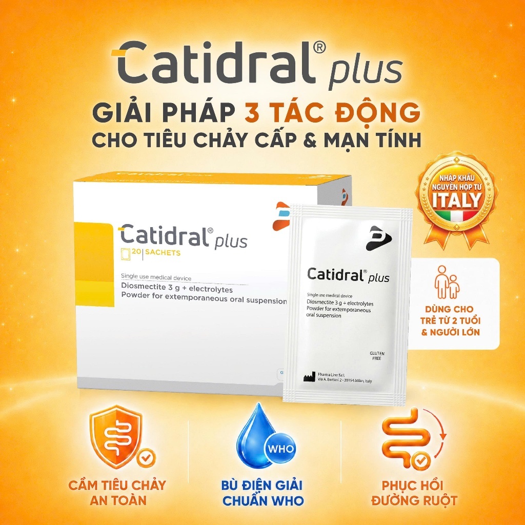 Catidral plus 20 Gói – Thiết Bị Y Tế Hỗ Trợ Kiểm Soát Tiêu Chảy Cấp & Mạn Tính, Bột Pha Hỗn Dịch Uống Catidral plus 20 Gói – Thiết Bị Y Tế Hỗ Trợ Kiểm Soát Tiêu Chảy Cấp & Mạn Tính, Bột Pha Hỗn Dịch Uống