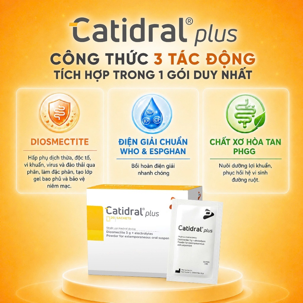 Catidral plus 20 Gói – Thiết Bị Y Tế Hỗ Trợ Kiểm Soát Tiêu Chảy Cấp & Mạn Tính, Bột Pha Hỗn Dịch Uống Catidral plus 20 Gói – Thiết Bị Y Tế Hỗ Trợ Kiểm Soát Tiêu Chảy Cấp & Mạn Tính, Bột Pha Hỗn Dịch Uống