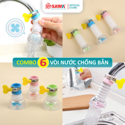 [GIÁ TỐT] Combo 6 đầu vòi nước chống bắn Sawa SA1009 có cổ xoay linh hoạt 360 độ - Vòi rửa chén bát có khóa cổ dê