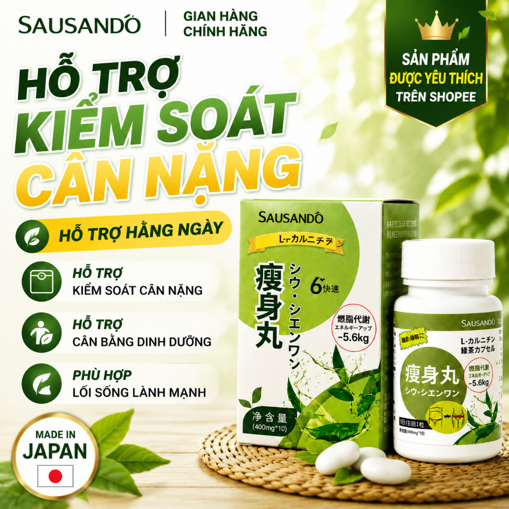 SAUSANDO Viên Uống Giảm Cân Nhật Bản L-Carnitine Chiết Xuất Trà Xanh Hỗ Trợ Dáng Thon Gọn 10 Viên SAUSANDO Viên Uống Giảm Cân Nhật Bản L-Carnitine Chiết Xuất Trà Xanh Hỗ Trợ Dáng Thon Gọn 10 Viên