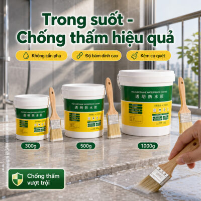 Keo chống thấm trong suốt 1000g – Nhật Bản, khô siêu nhanh, chống thấm mọi bề mặt, tặng cọ quét