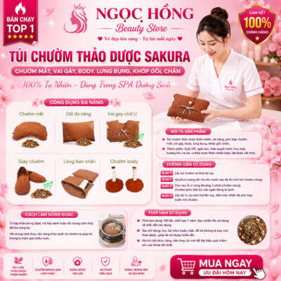 Túi chườm thảo dược sakura, chườm mắt, vai gáy, body, lưng bụng, khớp gối, chân 100% tự nhiên dùng trong SPA Dưỡng Sinh