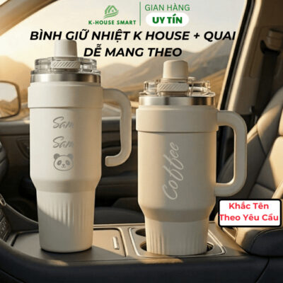Bình giữ nhiệt Camellia lõi phủ gốm 1250ML giữ nhiệt lâu dài tới 12H, ly giữ nhiệt có quai cầm tiện lợi - Khắc tên