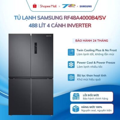 Tủ lạnh Samsung RF48A4000B4/SV 488 lít màu đen 4 cánh Inverter|Bảo hành chính hãng 24tháng toàn quốc
