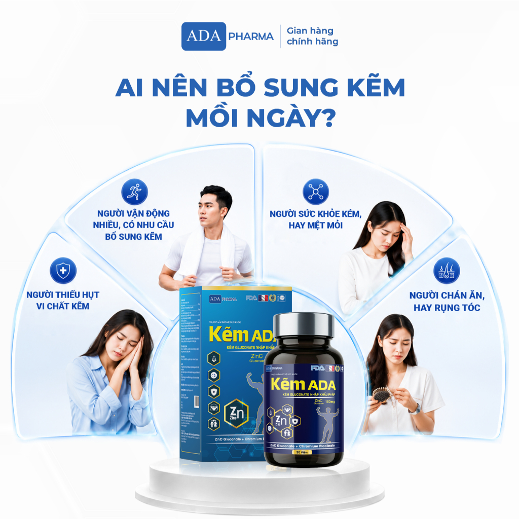 Kẽm ADA Gold - ứng dụng công nghệ ChelamaxBisglycinate với nguyên liệu từ Mỹ thêm Magie & Vitamin B. Kẽm ADA Gold - ứng dụng công nghệ ChelamaxBisglycinate với nguyên liệu từ Mỹ thêm Magie & Vitamin B.