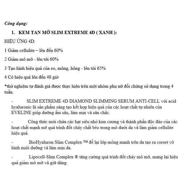 Kem tan mỡ Slim Extreme 3D - 4D Eveline Tuýp 250ml Kem tan mỡ Slim Extreme 3D - 4D Eveline Tuýp 250ml