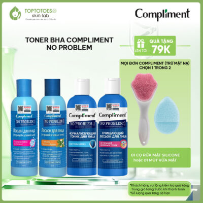 [HÀNG NHẬP KHẨU] Toner Compliment No Problem BHA làm sạch sâu, kiềm dầu, giảm mụn, mờ thâm 200ml