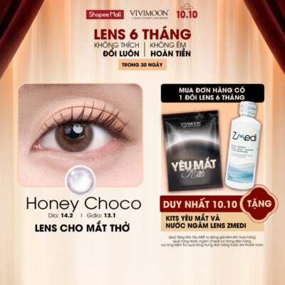 Kính áp tròng VIVIMOON Lens cận 6 tháng nâu tự nhiên cho mắt thở Honey Choco Giá 1 chiếc (1 bên mắt)