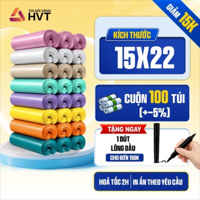 [1 Cuộn 100 Túi] Túi Gói Hàng 15x22 Túi Niêm Phong Nhựa HVT Đóng Hàng Chuyển Phát Nhanh